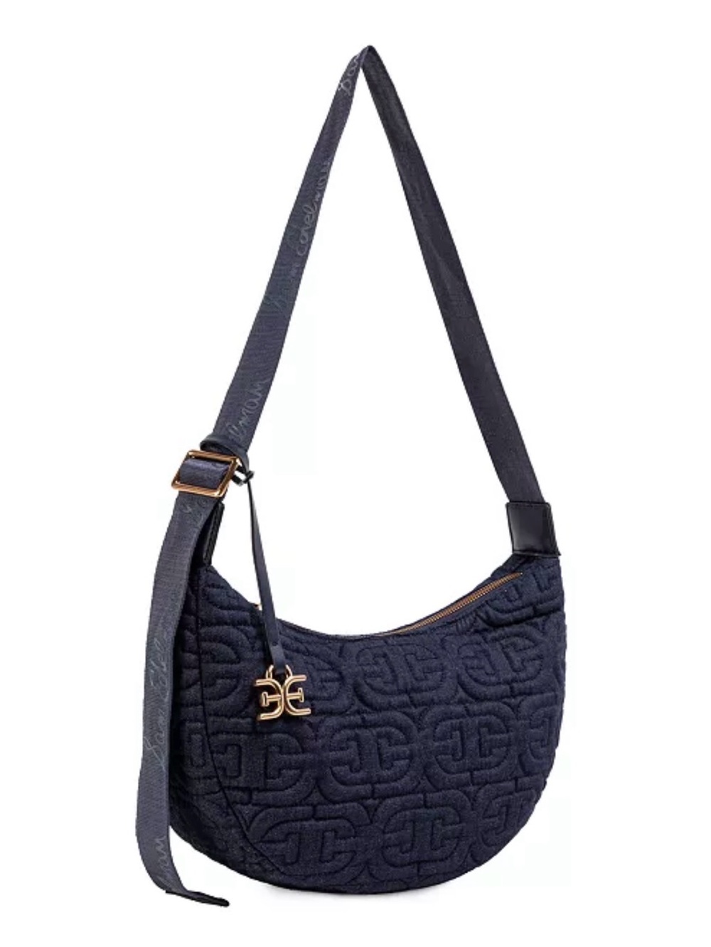Sam Edelman Navy Quilted Crescent Shoulder Bag with Gold Charm